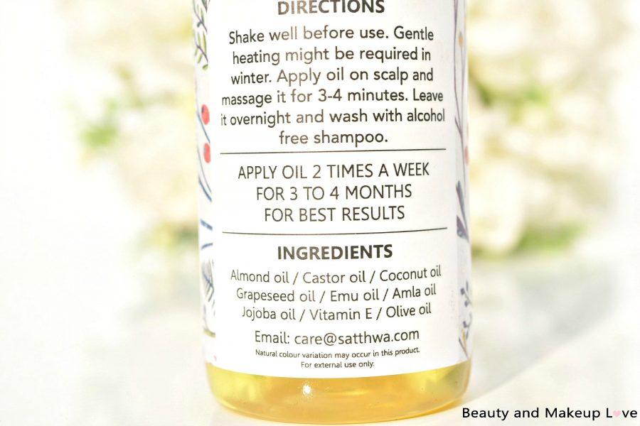 Satthwa Premium Hair Oil Ingredients